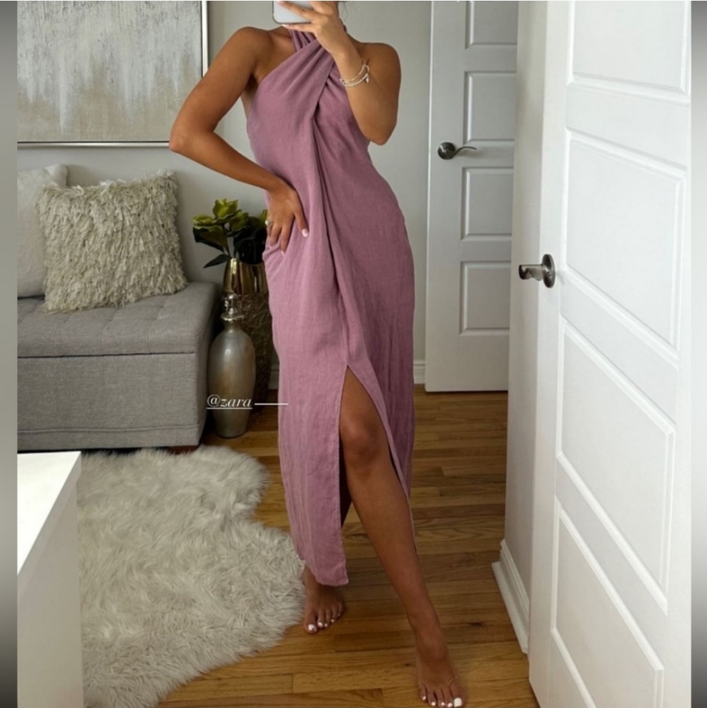 ZARA LINEN HALTER DRESS NWT Size XS - Picture 3 of 15